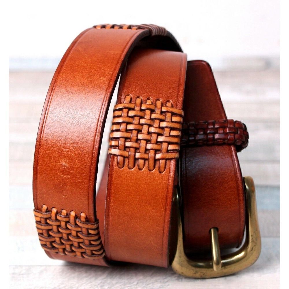 Fossil Tan Brown Genuine Leather 1 1/8"Wd Dress Casual Women's Belt Sz M (F60